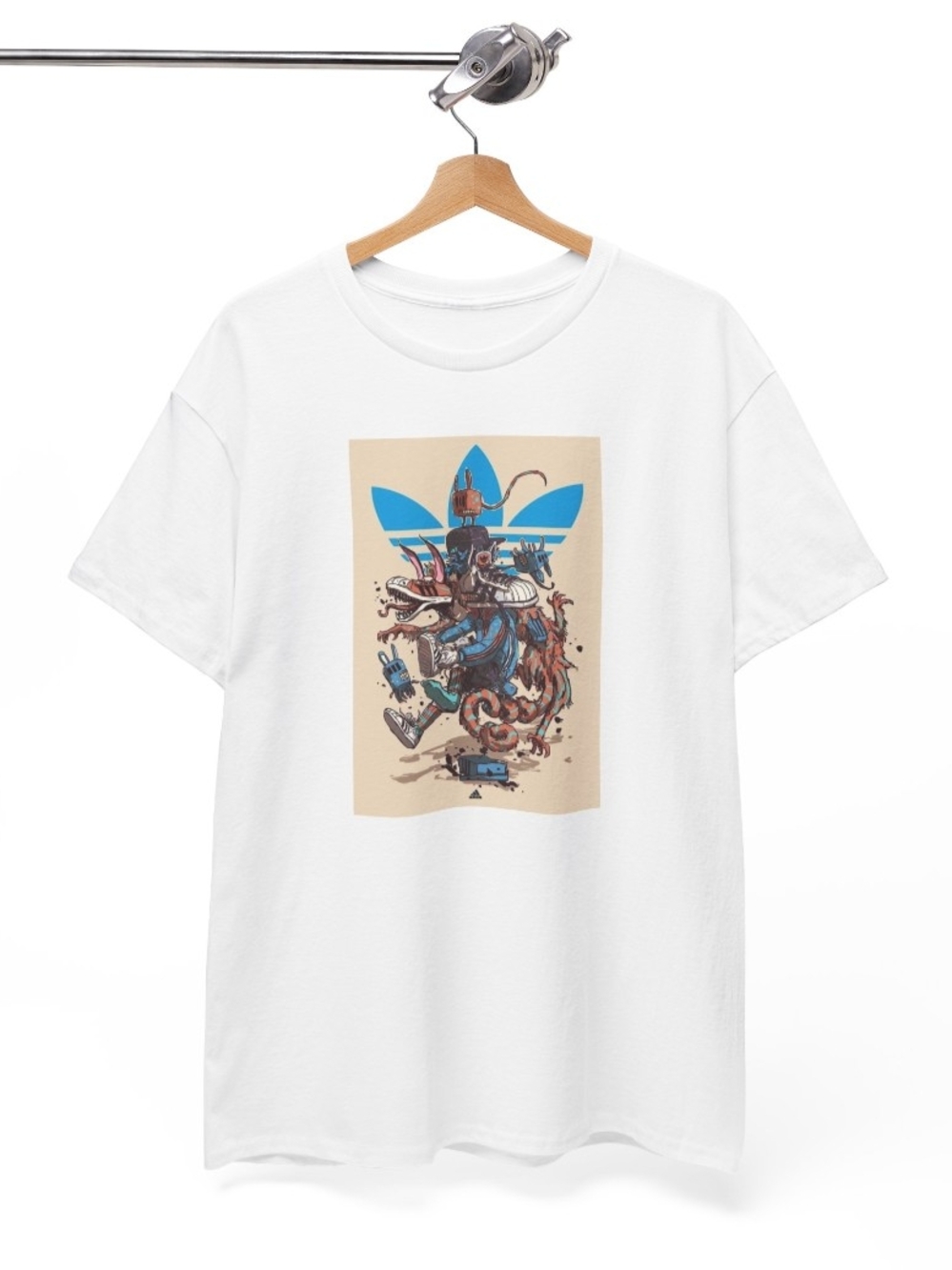 Gildan White Short Sleeve Tee with Blue Graphic Emblem